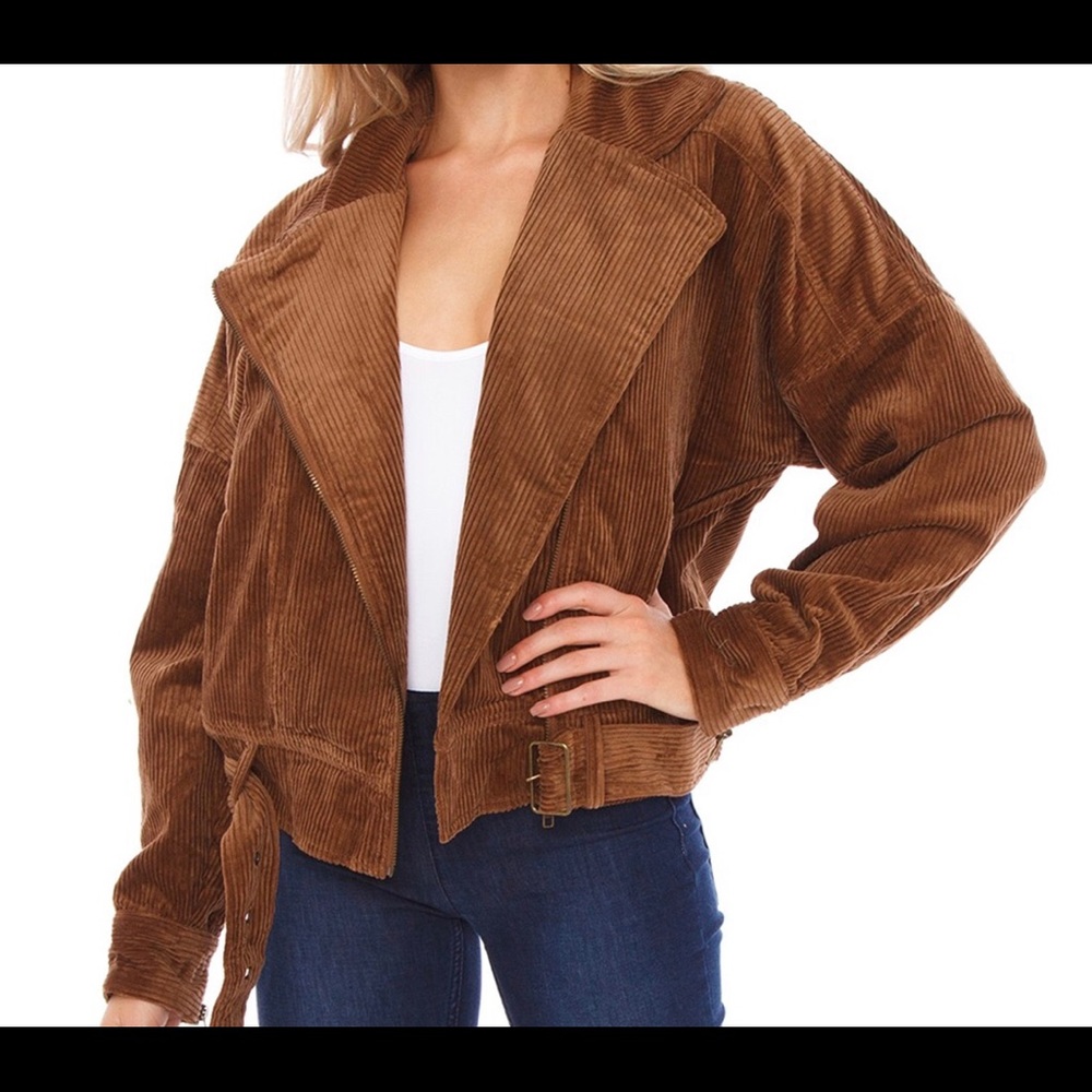 Tan Corduroy Moto Jacket